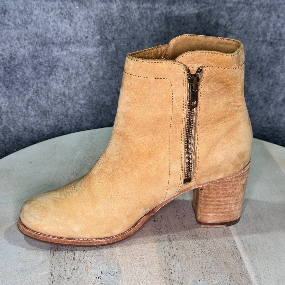 Frye Addie Double Zip Sand Tan Leather Ankle Boots Block Heel Women's Size 7.5 B - Picture 9 of 12